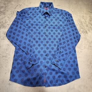 Lansky Bros Shirt Mens Large Blue Geometric Polka Dot Long Sleeve Button Up